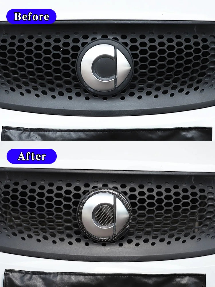 For Mercedes Benz Smart 453 2016-2021 Real Carbon Fiber Car Front Logo Circle Panel Cover Decorative Sticker Car Accessories