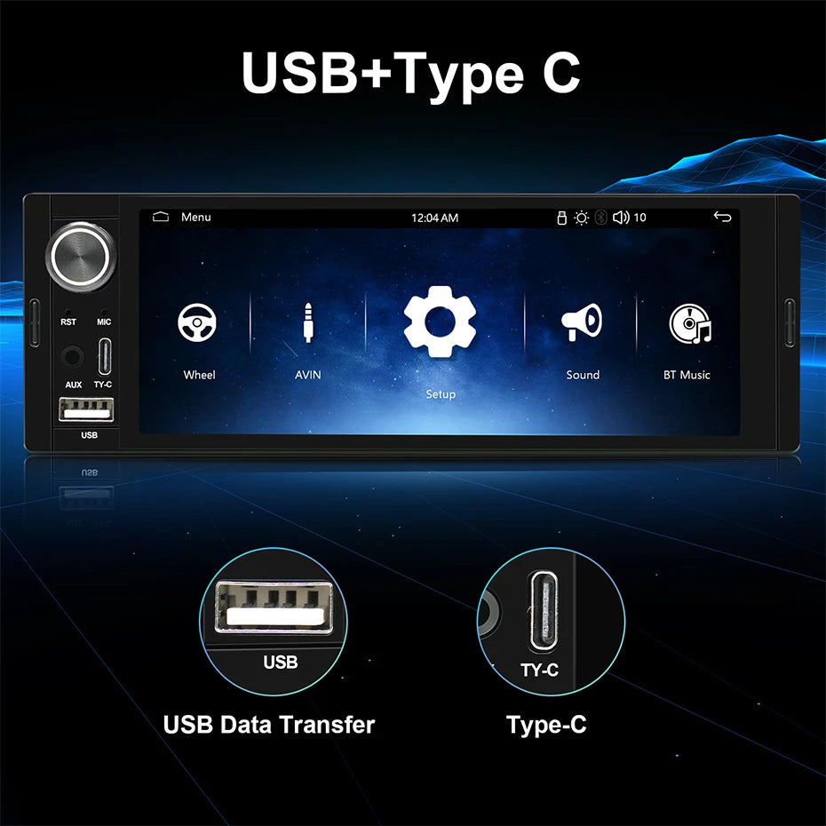 1Din Car Radio 6.36 inch Universal MP5 IPS Touch Screen Wireless Carplay Android Auto Car Multimedia Player USB BT Type-C