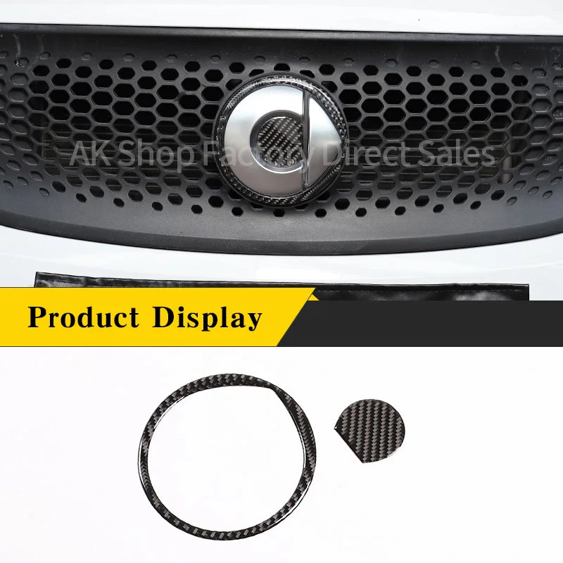 For Mercedes Benz Smart 453 2016-2021 Real Carbon Fiber Car Front Logo Circle Panel Cover Decorative Sticker Car Accessories