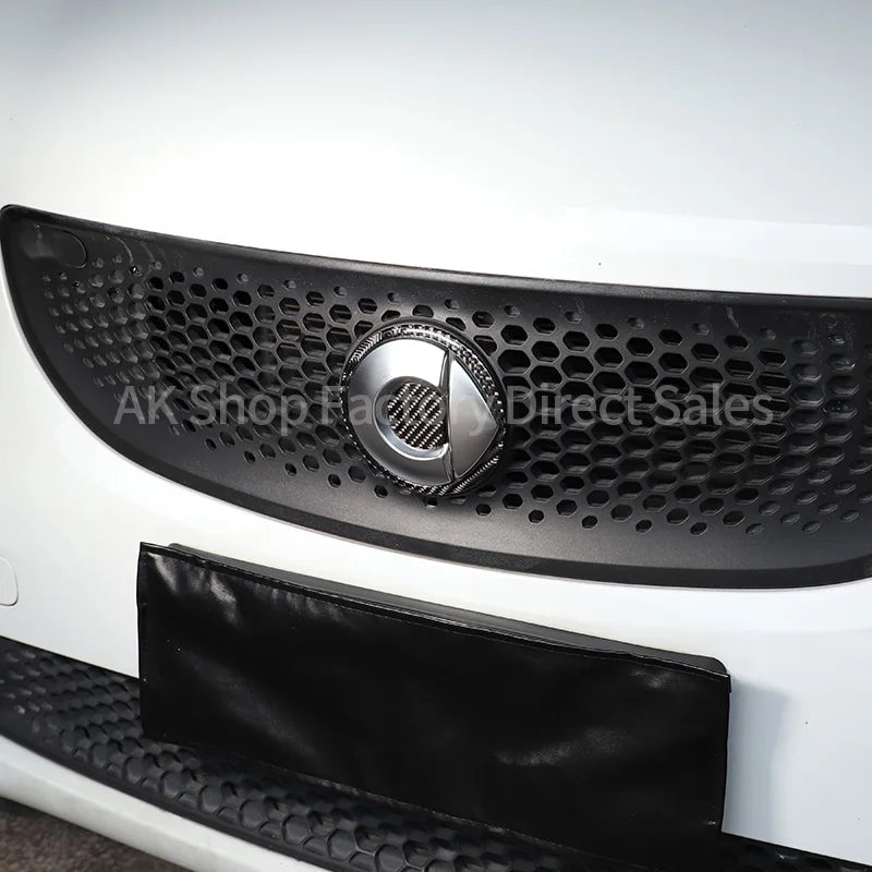 For Mercedes Benz Smart 453 2016-2021 Real Carbon Fiber Car Front Logo Circle Panel Cover Decorative Sticker Car Accessories