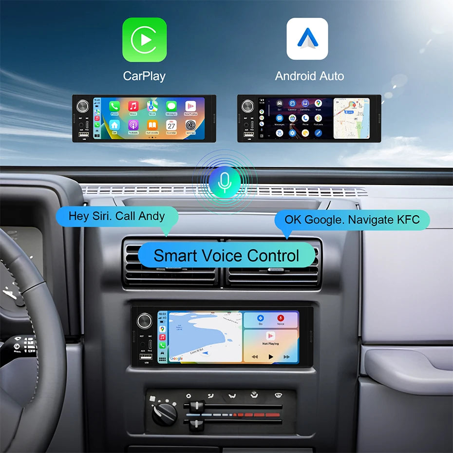1Din Car Radio 6.36 inch Universal MP5 IPS Touch Screen Wireless Carplay Android Auto Car Multimedia Player USB BT Type-C