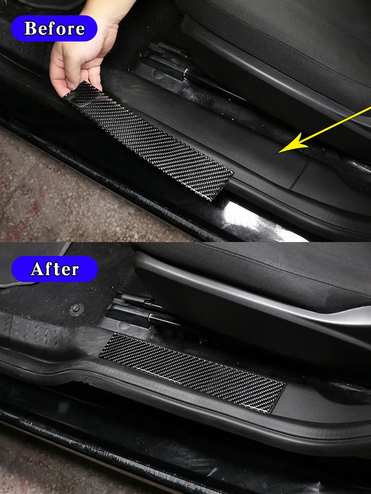 For Mercedes Benz Smart 2016-2021 Real Carbon Fiber Car Built-in Welcome Door Sill Scratch Panel Cover Sticker Car Accessories