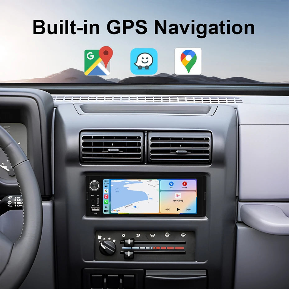 1Din Car Radio 6.36 inch Universal MP5 IPS Touch Screen Wireless Carplay Android Auto Car Multimedia Player USB BT Type-C